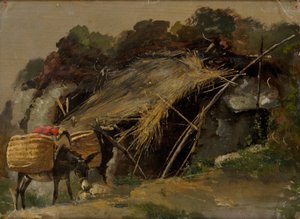 Italienische Landschaft mit Esel