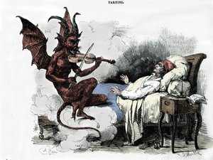 Der Traum des Komponisten Giuseppe Tartini (1692-1770): in seiner „Sonata des trilles du Diable“ (Sonate für Violine in g-Moll) träumt der Komponist, dass er einen Pakt mit dem Teufel schließt, ihm seine Geige anvertraut und der Teufel spielt. von Julien Leopold Boilly