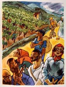 Französischer Weinberg. 1944. Illustration von Julien Pavil