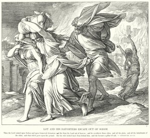 Lot und seine Töchter fliehen aus Sodom von Julius (after) Schnorr von Carolsfeld
