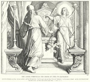 Der Engel kündigt Zacharias die Geburt von Johannes an (Gravur)