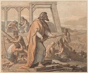 Der Bau der Arche, Genesis, VI von Julius (after) Schnorr von Carolsfeld