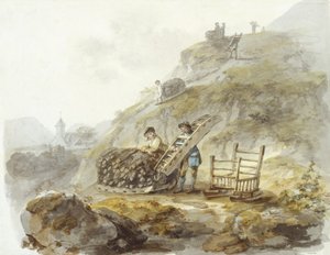 Methode zur Gewinnung von Torf aus Hügeln in der Nähe von Mallwyd, ca. 1792 von Julius Caesar Ibbetson