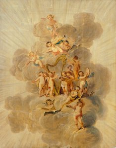 Geflügelte Putten mit Musikinstrumenten, spätes 18. oder frühes 19. Jahrhundert von Julius Caesar Ibbetson