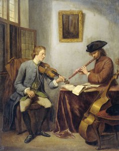 Ein Geiger und ein Flötist spielen zusammen Musik (Die Musiker) von Julius Henricus Quinkhard