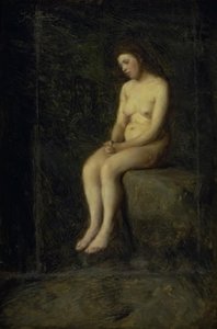 Eine Nymphe. Sitzendes weibliches Modell