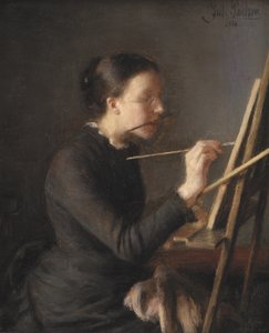 Die Malerin Agnes Paulsen, die Schwester des Künstlers, an ihrer Staffelei von Julius Paulsen