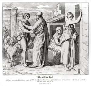 Jakob bittet Laban um Rachel als seine Frau, Genesis von Julius Schnorr von Carolsfeld