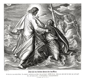 Jesus und Petrus gehen auf dem Wasser von Julius Schnorr von Carolsfeld