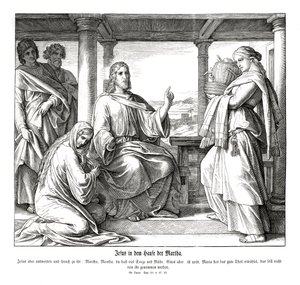 Jesus im Haus von Martha, Evangelium nach Lukas von Julius Schnorr von Carolsfeld