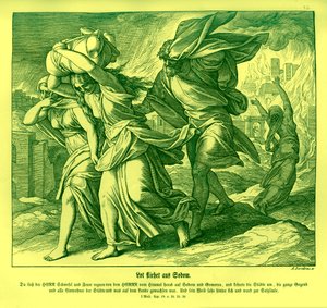 Lot und seine Familie fliehen aus Sodom, Genesis von Julius Schnorr von Carolsfeld