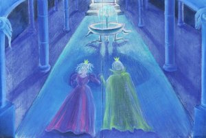 Froschkönig glücklich bis ans Ende (Ölpastell und Farbe auf Papier)