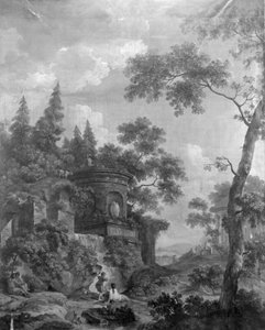 Wandbehang mit arkadischer Landschaft, zugehörig zum Saal der Herengracht 40