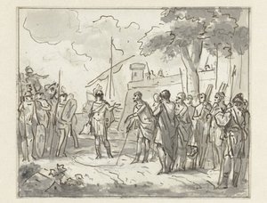 Laenas zieht im Sand einen Kreis um Antiochos IV. Epiphanes von Jurriaan Andriessen