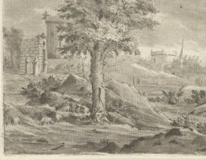 Landschaft mit Hirte und Schafen