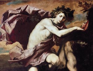 Apollo und Marsyas. Apollo, nachdem er den Wettstreit gegen Marsyas gewonnen hat, lässt ihn häuten und dann in eine Höhle werfen.