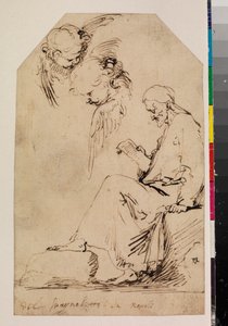 Blatt mit Studien eines sitzenden Mannes beim Lesen und zwei Putten, 1620er Jahre