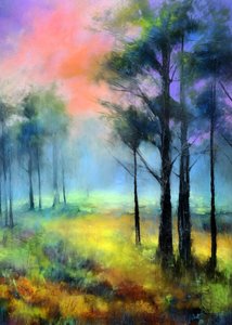 Nebliger Waldweg von Justyna Jaszke