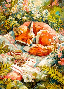 Schlafender Fuchs mit Tee