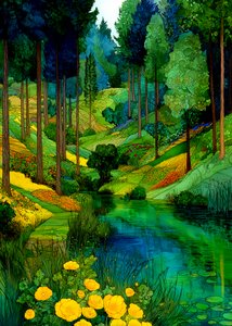 Lebendiges Waldfluss-Tal