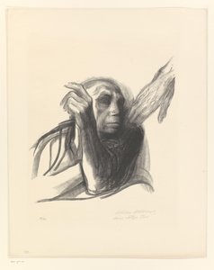 Käthe Kollwitz als alte Frau mit Hand auf der Schulter