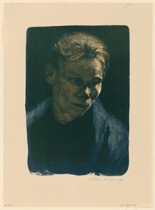 Brustbild einer Arbeiterfrau mit blauem Tuch von Käthe Kollwitz