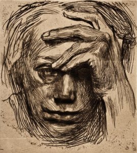 Selbstbildnis mit der Hand an der Stirn von Käthe Kollwitz