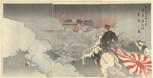 Die alliierten Truppen greifen Peking an; die japanischen Truppen vor dem Tor von Chaoyang. von Kajita Hanko