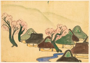 Blumen von hundert Welten (Momoyogusa): Bauerndorf im Frühling (Harudenka) von Kamisaka Sekka