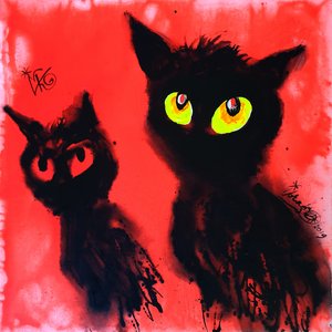 Schwarze Katzen mit leuchtenden Augen