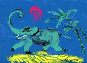 Fröhlicher Elefant am Strand