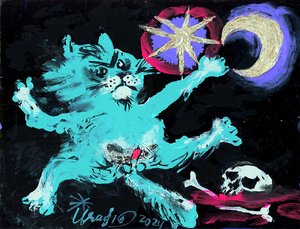 Mystische Katze und Mond