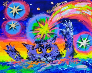 Lila Katze Kosmische Sterne