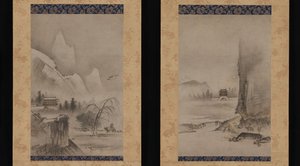 Zwei Ansichten aus den Acht Ansichten der Xiao- und Xiang-Flüsse, frühes 16. Jahrhundert von Kantei