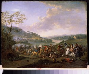 Eine militärische Auseinandersetzung (Kavallerie-Gefecht). Gemälde von Karel Breydel (1678-1733)