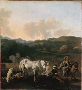 Bauern und ein weißes Pferd von Karel Dujardin
