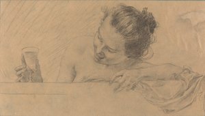 Frau in der Badewanne, die ein Glas Wein hält von Karel Vitezslav Masek