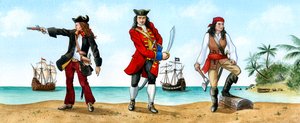 Anne Bonny, John Calico Jack Rackam und Mary Read, Piraten des 18. Jahrhunderts