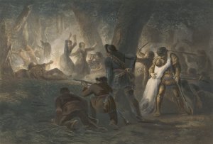 Befreiung der Töchter von Daniel Boone und Richard Callaway, veröffentlicht 1852 von Karl Bodmer