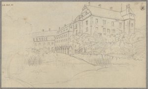 Ansicht eines Schlosses mit Renaissancegiebeln in Schlesien oder Böhmen von Karl Friedrich Schinkel