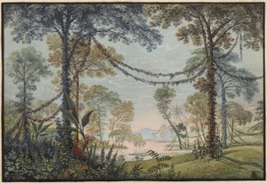 Armida. Oper von Christoph Willibald Gluck. Entwurf zur 3. Dekoration. Girlandengeschmückter Hain am Seeufer von Karl Friedrich Schinkel