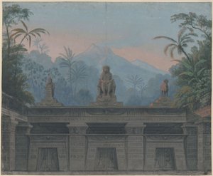 Die Zauberflöte. Oper von Wolfgang Amadeus Mozart. Entwurf zur 4. Dekoration. Vorhof zu Sarastros Tempel von Karl Friedrich Schinkel