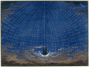 Die Zauberflöte. Oper von Wolfgang Amadeus Mozart. Entwurf zur Dekoration. Die Sternenhalle der Königin der Nacht von Karl Friedrich Schinkel