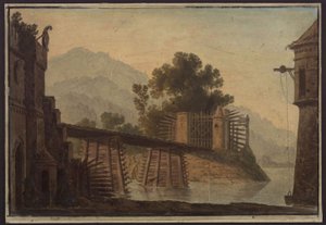 Faniska. Oper von Luigi Cherubini. Entwurf zur 3. Dekoration. Brücke über einen See von Karl Friedrich Schinkel