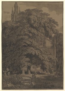 Gotische Kirche hinter einem Baum von Karl Friedrich Schinkel