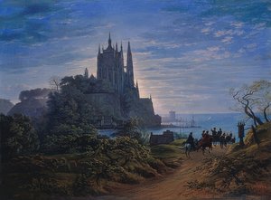 Gotische Kirche auf einem Felsen am Meer
