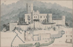 Koblenz. Ruine Stolzenfels. Grundriss des Obergeschosses und Ansicht von Karl Friedrich Schinkel