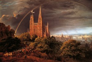 Mittelalterliche Stadt am Flussufer von Karl Friedrich Schinkel
