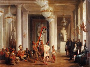 Tanz der Iowa-Indianer im Salon de la Paix in den Tuilerien, präsentiert vom Maler George Catlin von Karl Girardet