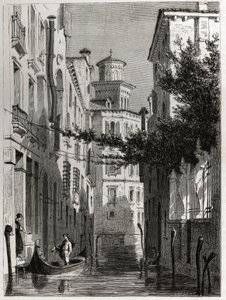 Der Palast von Bianca Cappello in Venedig. Zeichnung von Karl Girardet (1813-1871), zur Illustration von Adalbert de Beaumonts Reise nach Venedig um 1850. Gravur in „Le tour du monde“, herausgegeben von Edouard Charton